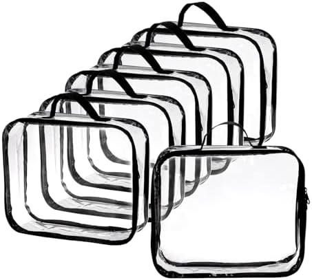 Fasmov 6 Pack Large Clear Travel Packing Cube, See-Through PVC Organizer, Vinyl Zippered Storage Bags Multipurpose Pouch with Handle for Suitcase Pants, Cashmere, Sweaters Shirts Dress Storage