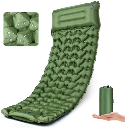 Sleeping Pad,Inflatable Camping Mat with Pillow & Foot Pump-Green