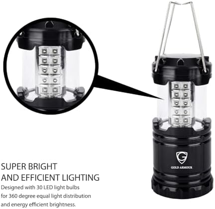 Gold Armour Camping Lanterns for Power Outages 4 Pack, Camping Essentials Lantern, Emergency Led Battery Operated Lights, Survival Kit and Gear for Hurricane (Multicolor)