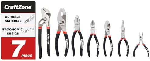 7 Piece Professional Pliers Set With Long Nose, Linesman, Water Pump, Slip Joint And Diagonal Cutting Pliers, Heavy Duty Hand Tool Set For Electrical Work, Home DIY And Automotive Repair