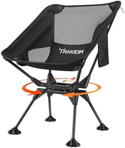 Trakiom 360 Swivel Folding Camping Chair Mesh Back Anti Sink 300 LBS