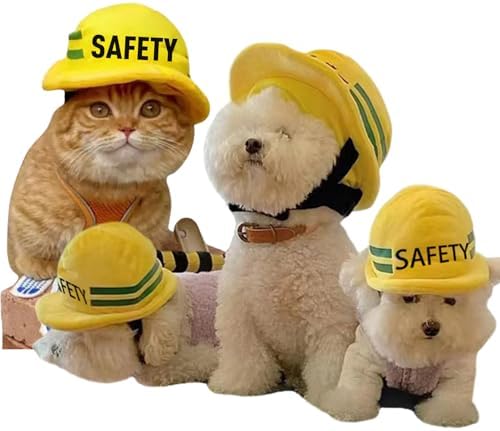 Funny Dog Costumes for Small Dogs Padded Safety Helmet Beanie hat,Warm Construction Style Cute Outdoor Workers hat for Dog Halloween Architect Costume