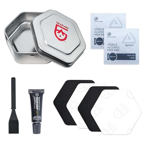 GEAR AID Seam Grip WP Camp & Trail Repair Kit – Waterproof 0.25 oz Sealant with Four Tenacious Tape Hex Patches (2.5", Black and Clear) for Fixing Holes, Seams on Tents, Sleeping Pads and Outdoor Gear