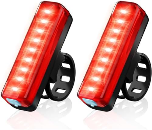 2 Pack LED Bike Tail Light,1200mAh Runtime 50 Hours,USB Rechargeable Bicycle Rear Light,IPX5 Waterproof,5 Light Modes for Adults Kids Men Women Road Mountain