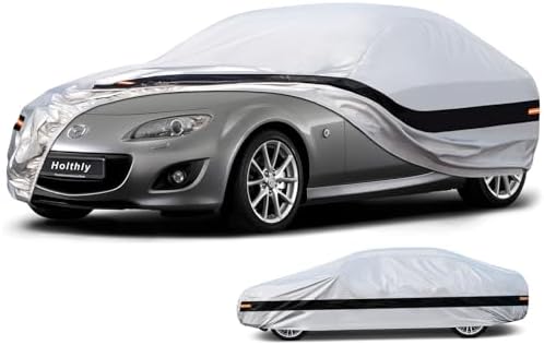 10 Layer Car Cover Waterproof All Weather for Coupe,100% Waterproof Outdoor Car Covers Custom Fit for Mazda Miata MX5 MX-5, Toyota Mr2, Pontiac Solstice, Kia Rio,etc Silver