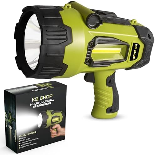 Camping Lantern Rechargeable - Led Spotlight Flashlight 200,000LM With 10,000mAh (6 To 12 Hours Of Runtime) - Usb-c Fast Charging- Outdoor Handheld Spotlight For Camping, Flash Lights For Emergency