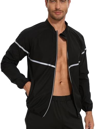 NINGMI Sauna Suit for Men Sweat Jacket Long Sleeve Shirt Zipper Workout Body Shaper Top Slimming Fitness Gym