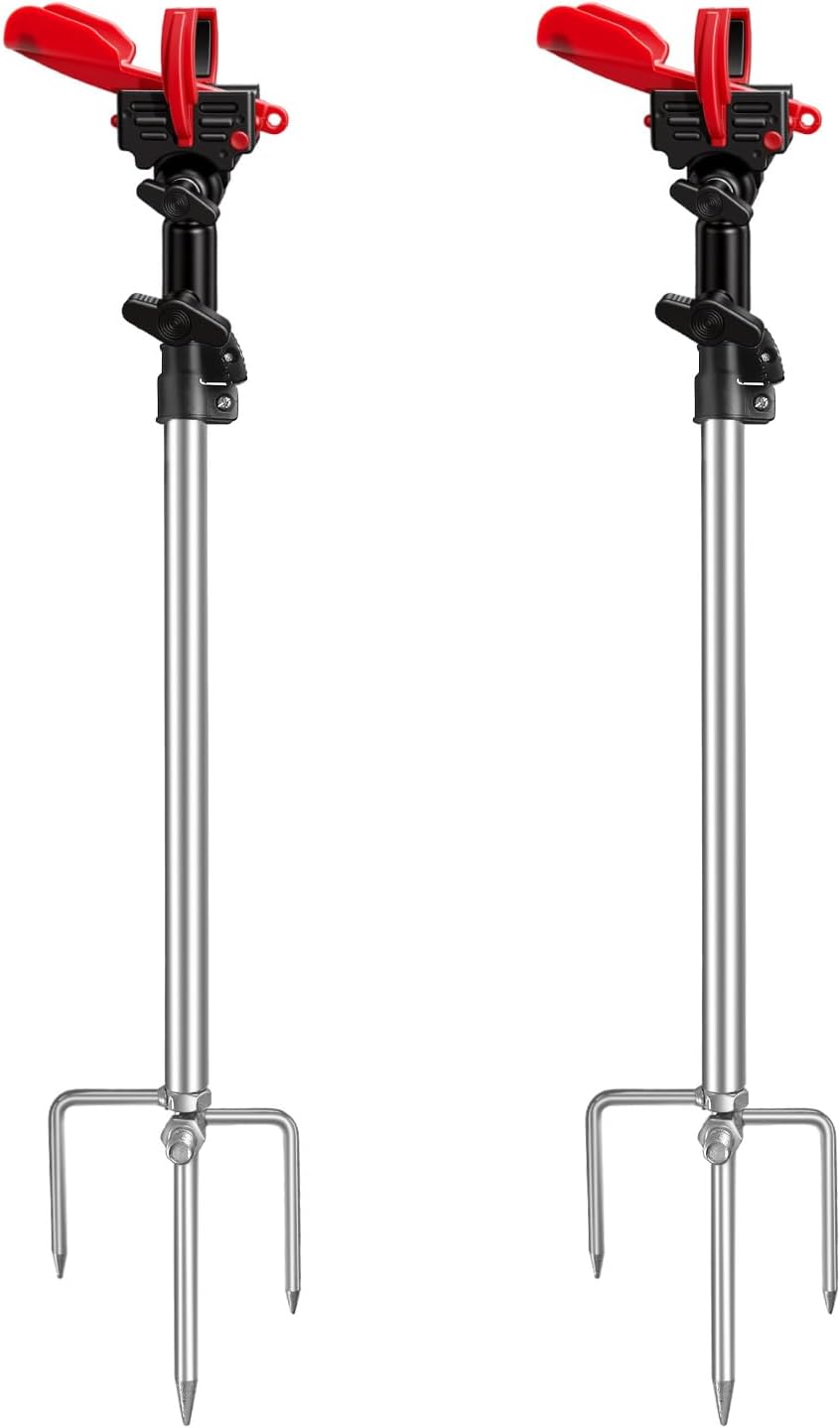 Fishing Rod Holder for Ground 2 Pack,Height Adjustable 22.4-34.3in,360 Degree Adjustable Easy Folder Rod Holder for Ground (Rod Holder -01)
