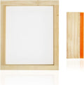 Worown 1 Piece 8 x 10 Inch Wood Silk Screen Printing Frame with 110 White Mesh and 1 Piece 4 x 6 Inch Screen Printing Squeegee