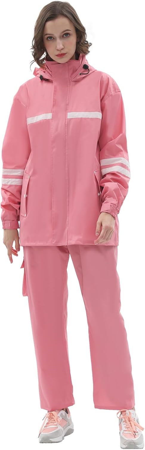 Waterproof Rain Suit for Men Women, Durable Rain Jacket and Pants 2 Piece