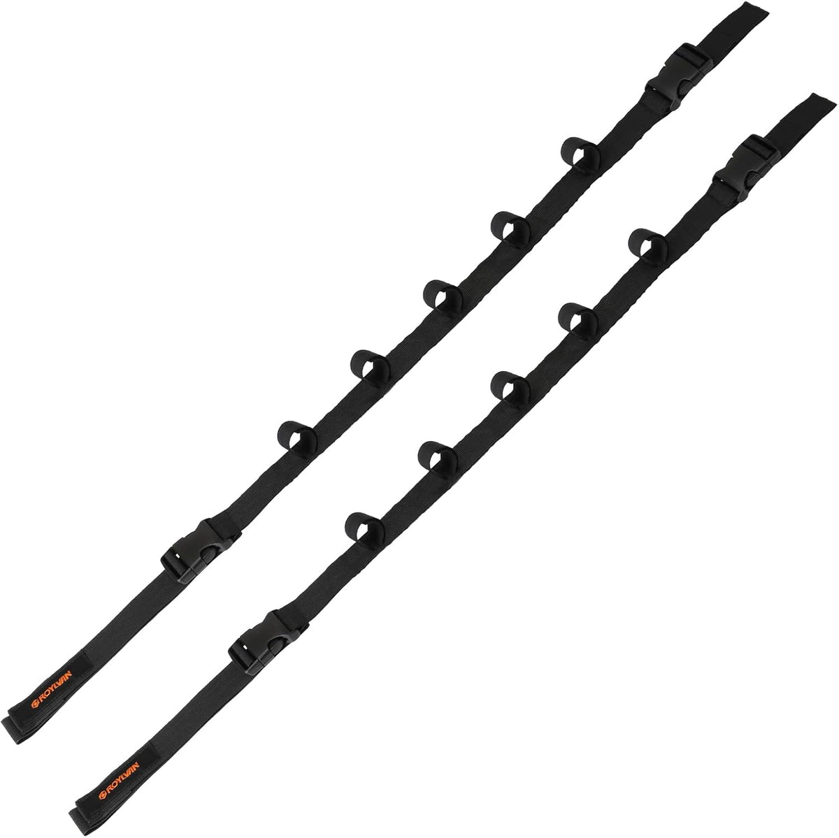 Roylvan 2 Pack Vehicle Fishing Rod Holder - Fishing Pole Car Rack 5 Rods Capacity, Adjustable 30 to 54 Inches Horizontal Roof Storage Carrier Belt for SUV, Truck and Van, Black
