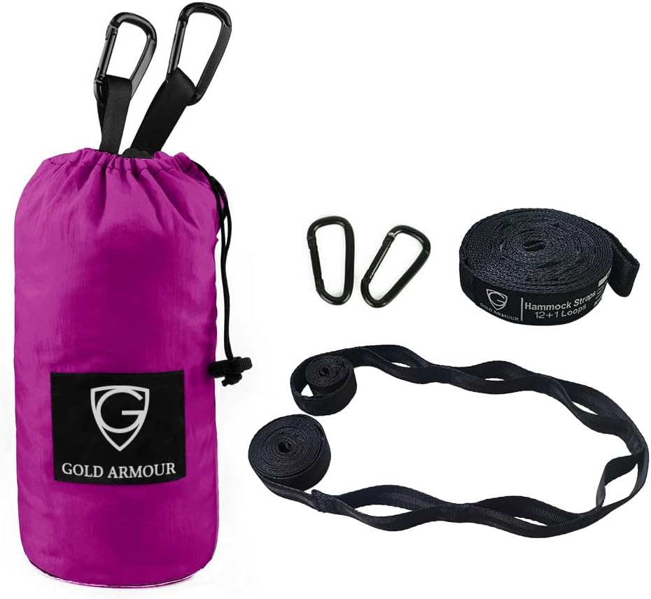 Gold Armour Camping Hammock - XL Double Hammock Portable Hammock Camping Accessories Gear for Outdoor Indoor with Tree Straps, USA Based Brand (Fuchsia and Pink)
