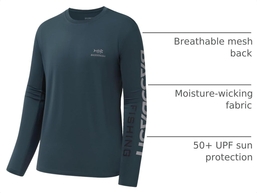 BASSDASH Fishing T Shirts for Men UV Sun Protection UPF 50+ Long Sleeve Tee T-Shirt