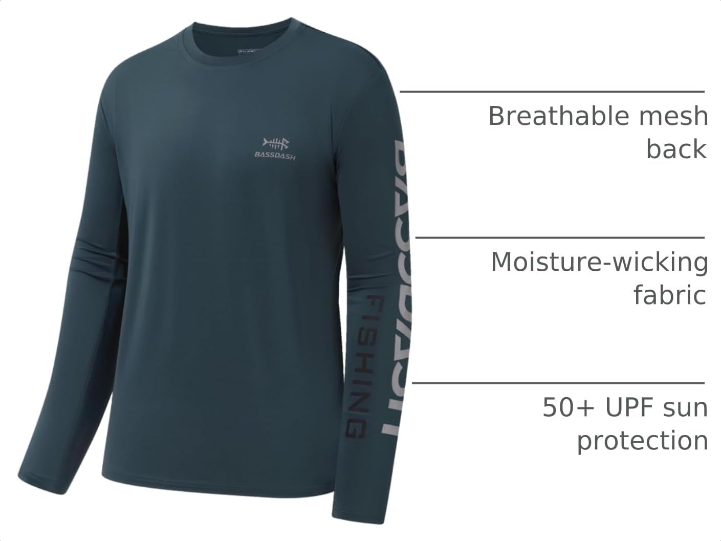 BASSDASH Fishing T Shirts for Men UV Sun Protection UPF 50+ Long Sleeve Tee T-Shirt