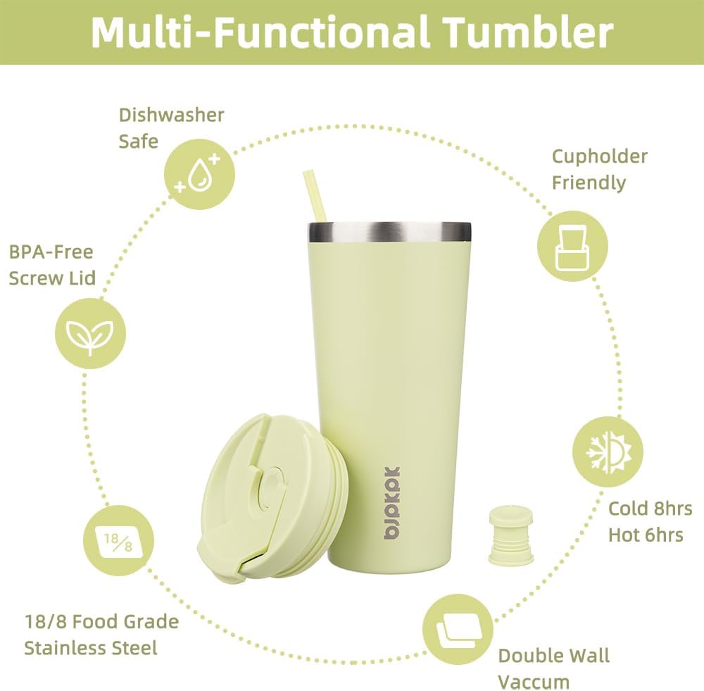 BJPKPK 22 oz Coffee Tumbler with Straw, Insulated Stainless Steel Cup