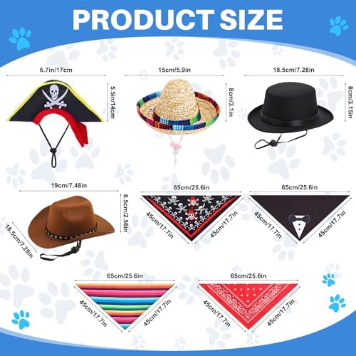 Eccliy 4 Sets Dog Costume Hat Bandana Pirate Cowboy Sombrero Tuxedo