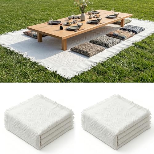 2 Pack Extra Large 91 x 71 Inch White Outdoor Picnic Blanket