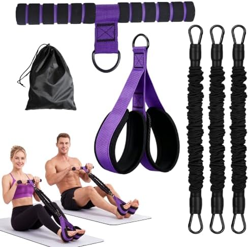 Pedal Resistance Bands with Handles, 30-90lbs Adjustable Foot Pedal Resistance Band, 3 Tube Exercise Bands with Handle for Core Abs Arm Leg, Portable Home Gym Workout Equipment for Men & Women