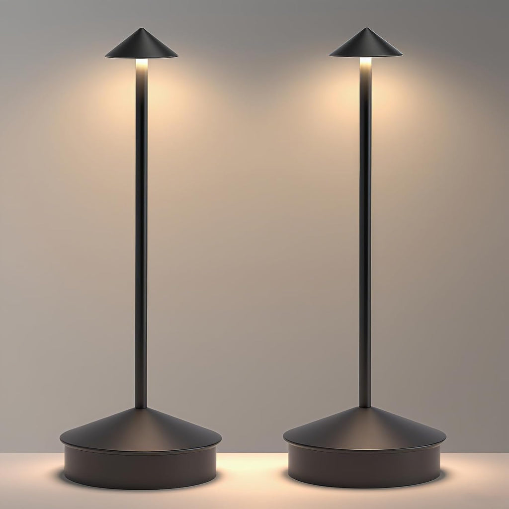 EJQ 2 Pack LED Cordless Table Lamp, Portable 6000mAh Rechargeable, Touch Control Outdoor Table Lamp, 3 Color Dimmable Cordless Table Lamps for Restaurant, Patio, Bedroom, Outdoor - Black