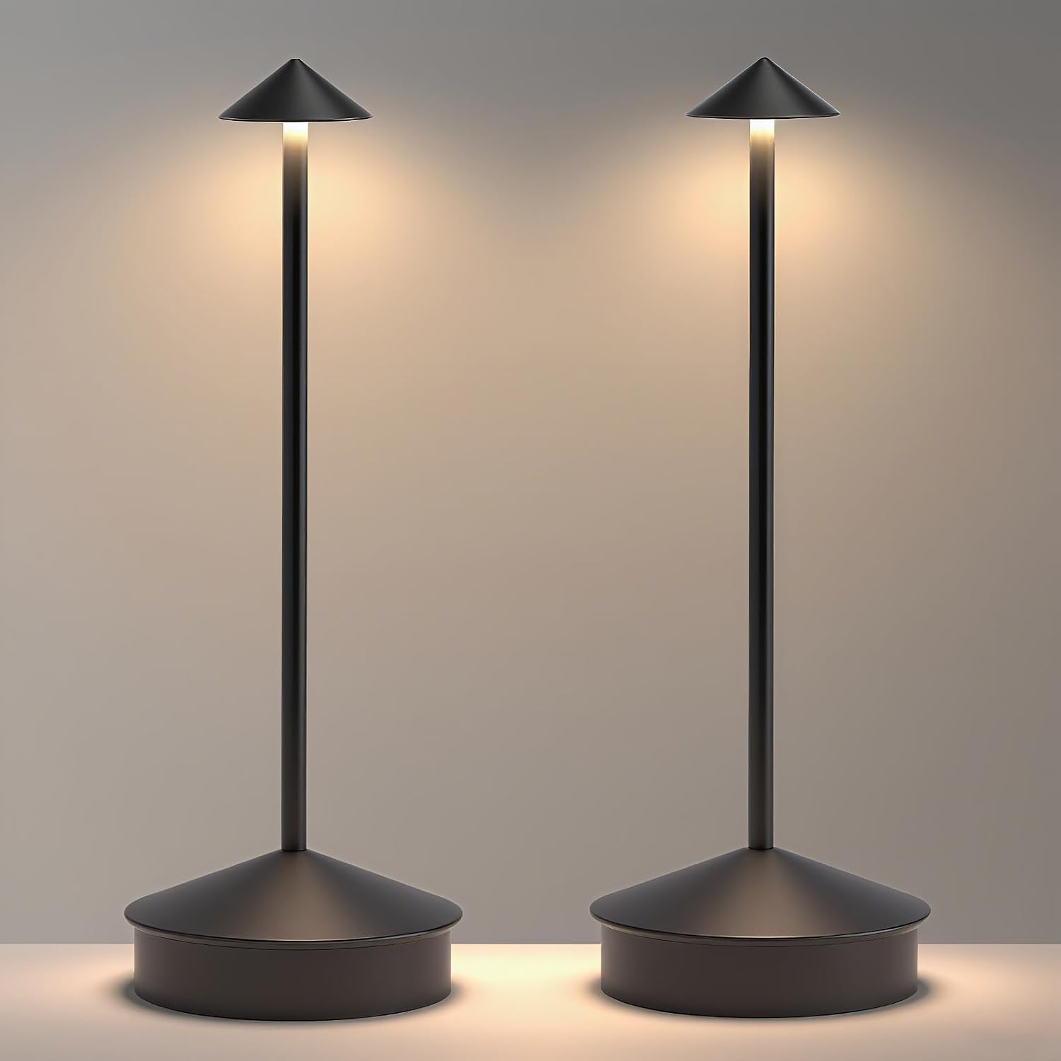 EJQ 2 Pack LED Cordless Table Lamp, Portable 6000mAh Rechargeable, Touch Control Outdoor Table Lamp, 3 Color Dimmable Cordless Table Lamps for Restaurant, Patio, Bedroom, Outdoor - Black