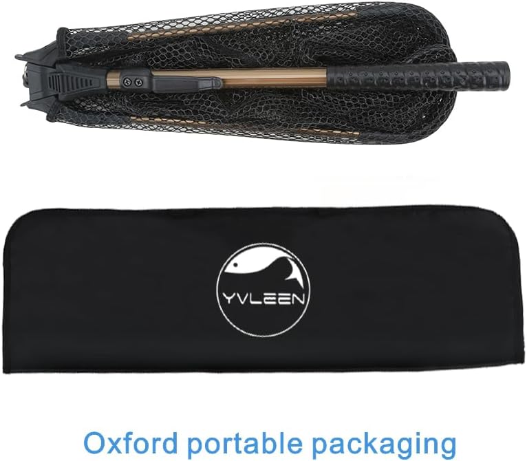 YVLEEN Folding Fishing Net - Foldable Fish Landing Net Robust Aluminum Telescopic Pole Handle and Nylon Mesh 16inch Hoop Size