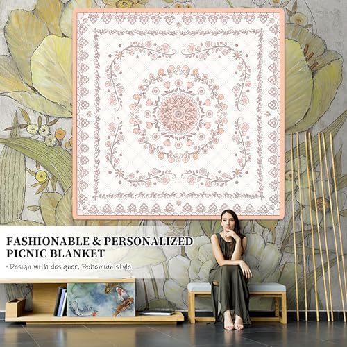 Boho Picnic Mat, 79" x 79" Extra Large Outdoor Picnic Blanket, Washable Foldable Portable Blanket for Beach/Camping/Concerts