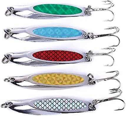 Fishing Jigs Saltwater Fishing Lures with Assist Hook Treble Hook, Jigging Lures Slow Vertical Jigs, Fishing Jigs Saltwater for Bass Tuna Salmon Sailfish Trout Grouper Snapper, 5pcs with Box