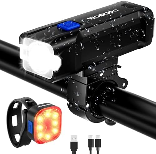 WORKPRO Bike Light for Night Riding, Rechargeable Bike Light Front and Back