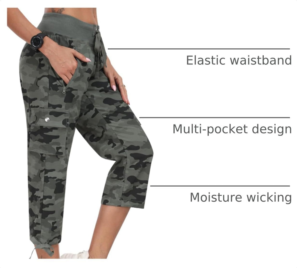 MoFiz Women's Cargo Capris Pants Loose Fit Casual Hiking Pants Lightweight Quick Dry Travel Summer Pants for Women