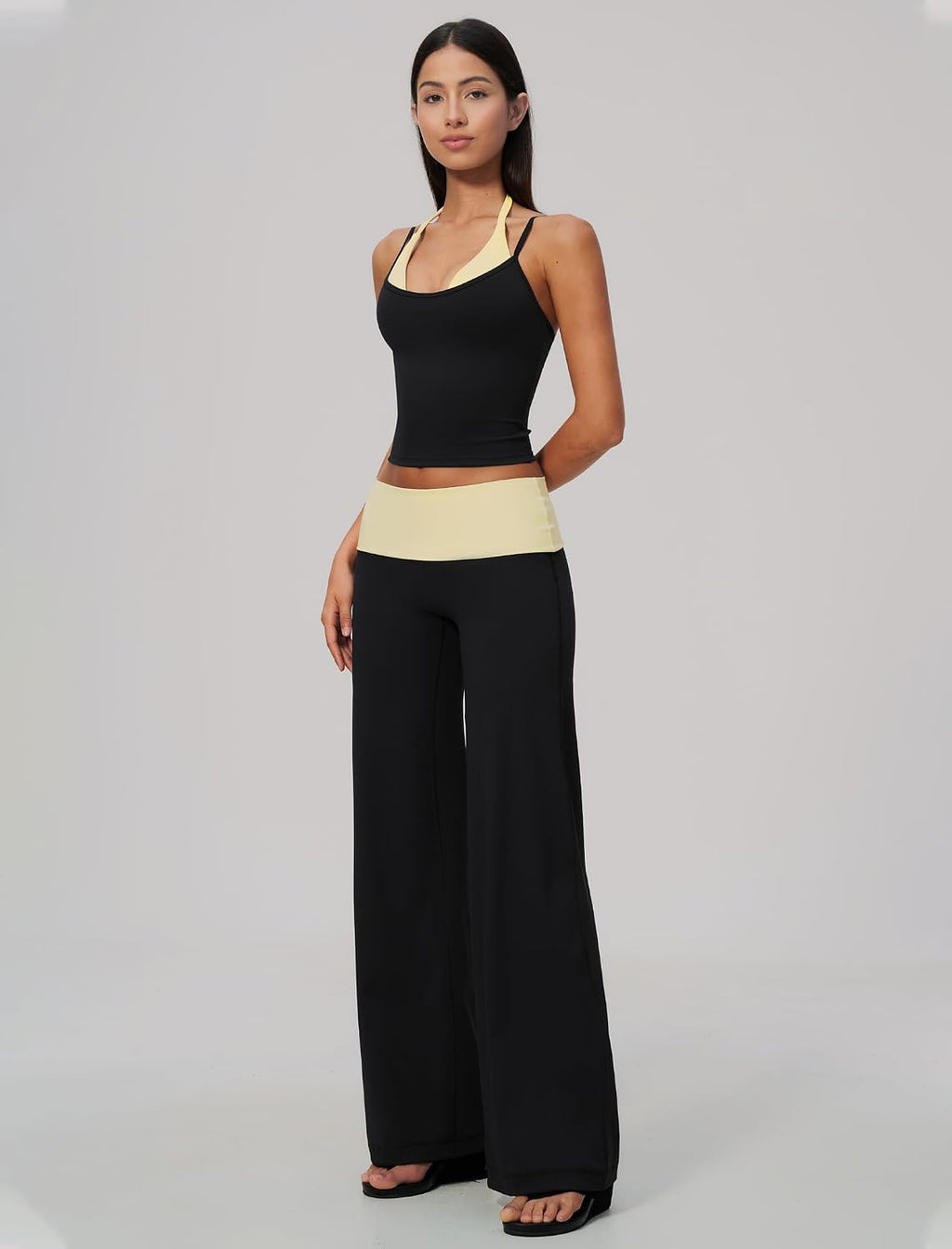 QBGJTD Womens Workout Sets Two Piece Striped Tank Top Wide Leg Yoga Pants Yoga Pilates Outfits