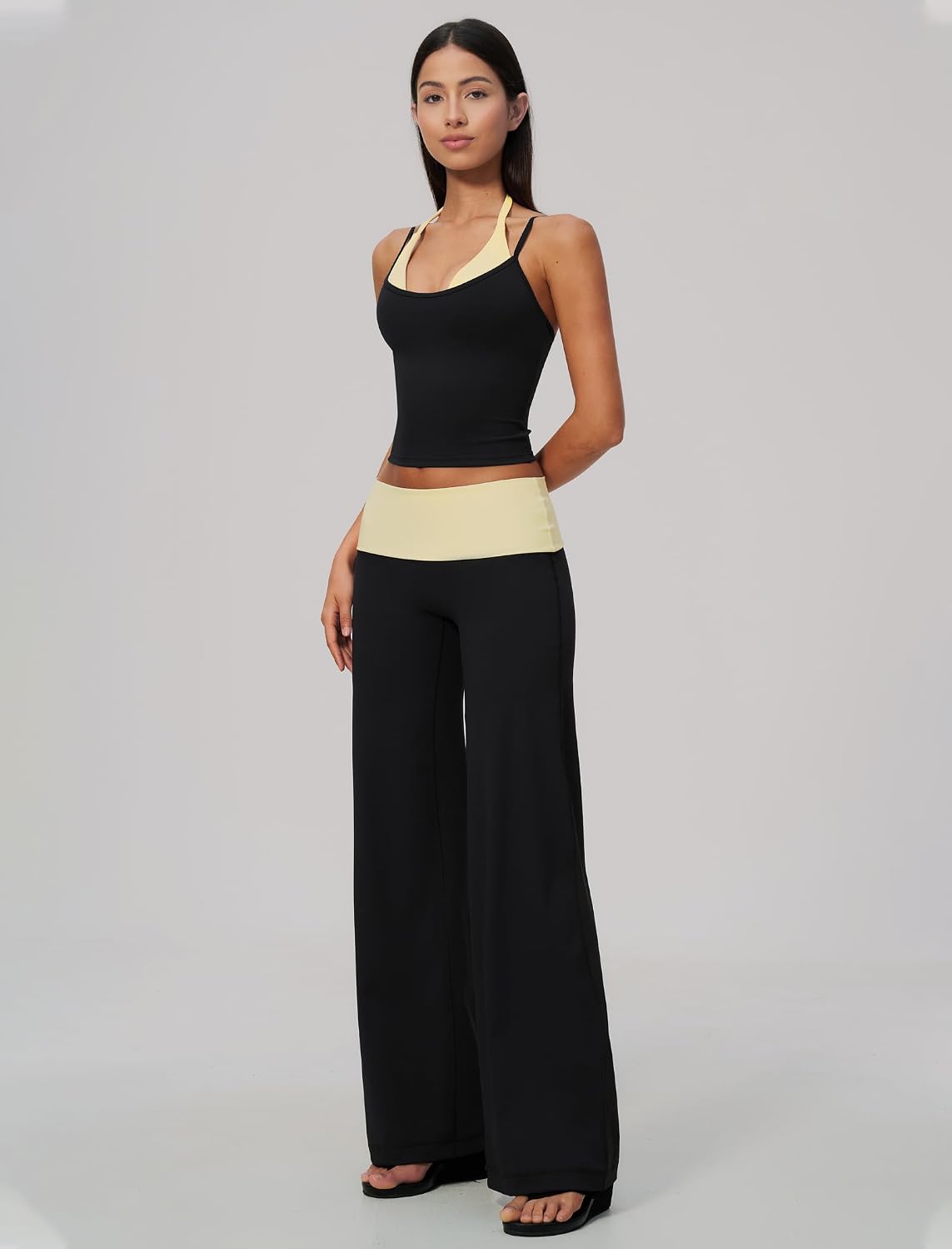 QBGJTD Womens Workout Sets Two Piece Striped Tank Top Wide Leg Yoga Pants Yoga Pilates Outfits
