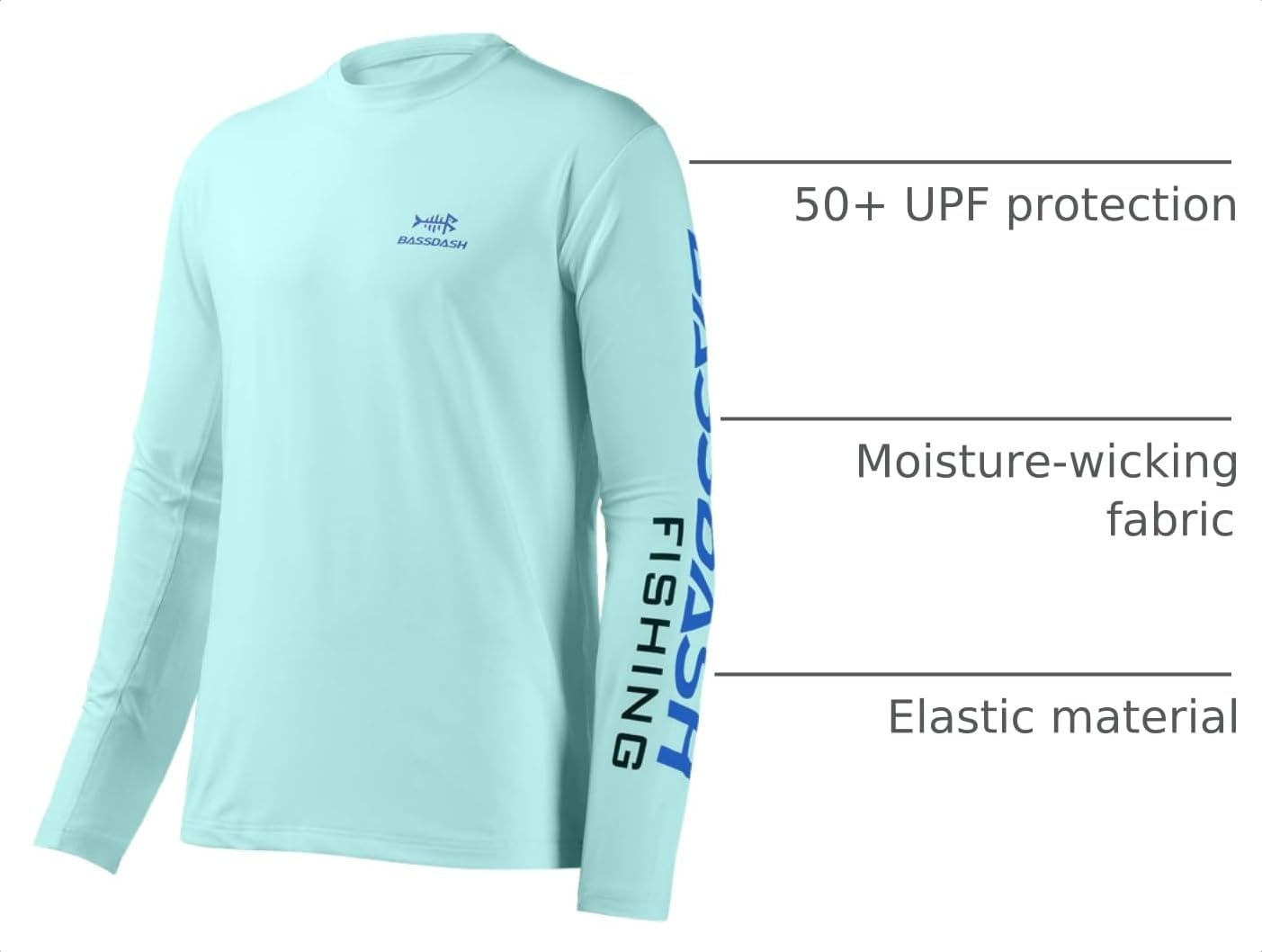 BASSDASH Fishing T Shirts for Men UV Sun Protection UPF 50+ Long Sleeve Tee T-Shirt