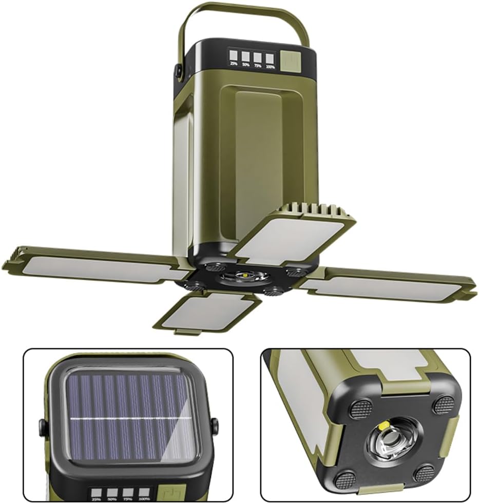 LED Camping Lantern Rechargeable, IPX4 Waterproof Solar Camping Light with Type-C Charging, 4000mAh Power Bank, 4-Panel Expandable Flashlight, 6 Modes for Hurricane Emergency, Power Outage, Hiking