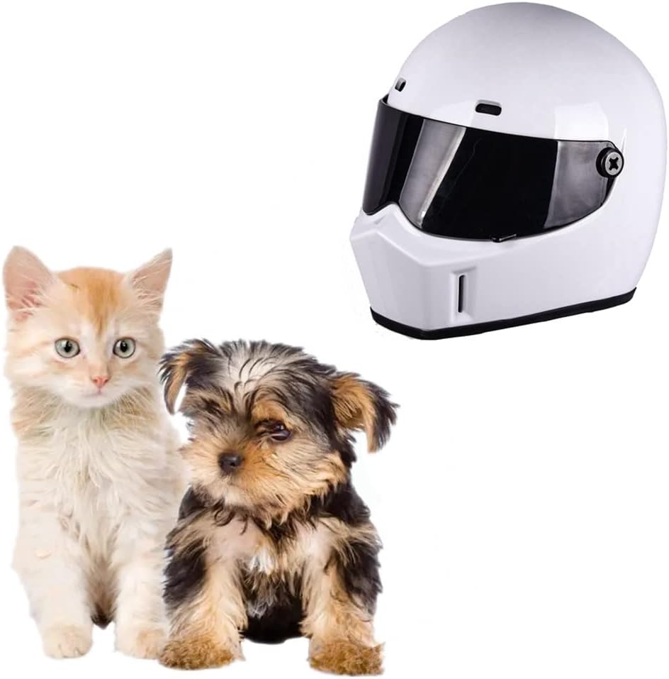 Pet Motorcycle Helmet, Full Face Motorcycle Helmet Outdoor Motorcycle Bike Riding Helmet Hat for Cat Dog Doggie Puppy Kitten Helmet Pet Supplies Racing Car Fan Collectible Small Gift (White)