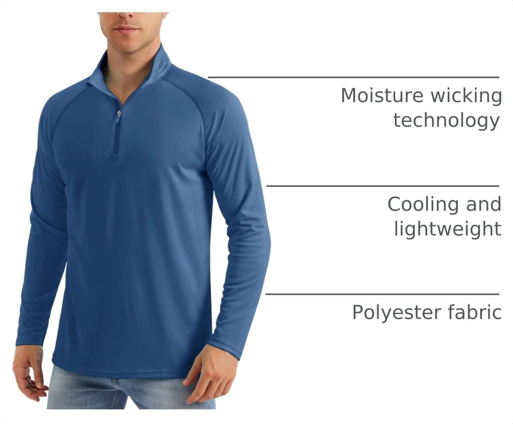 MAGCOMSEN Men's Long Sleeve Sun Shirts UPF 50+ Tees 1/4 Zip Fishing Running Rash Guard Athletic T-Shirts