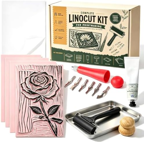 Linocut Kit for Printmaking,DIY Arts Crafts Stamp Carving Kit for Beginners