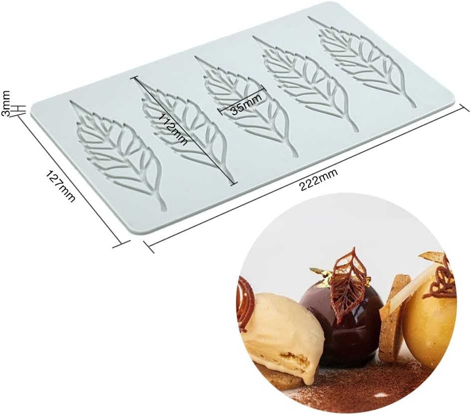 TUKE Hollow Leaf Silicone Molds Lover Heart Chocolate Molds Geometry 3D Silicone Mould Chocolate Candy Leaf Mold Sugar Craft Cake Decoration Cupcake Top (U_Leaf_8.88*5.08*0.12inch), (BH0974)