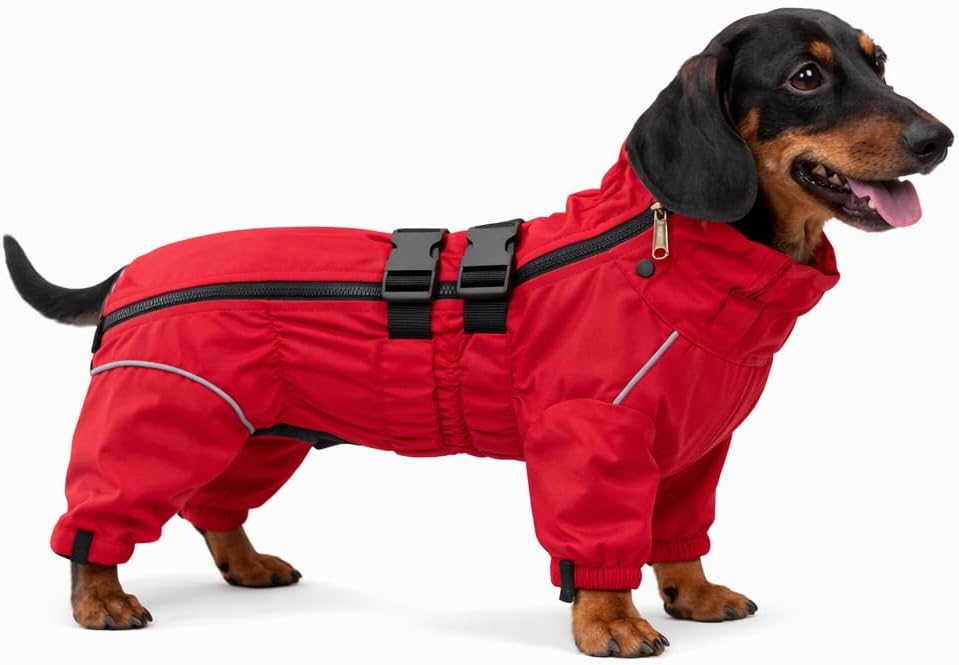 Lovelonglong Waterproof Dog Raincoat – 4-Leg Full Body Dog Rain Suit with Reflective Strips & Leash Opening, Outdoor Dog Jacket for Rainy Weather