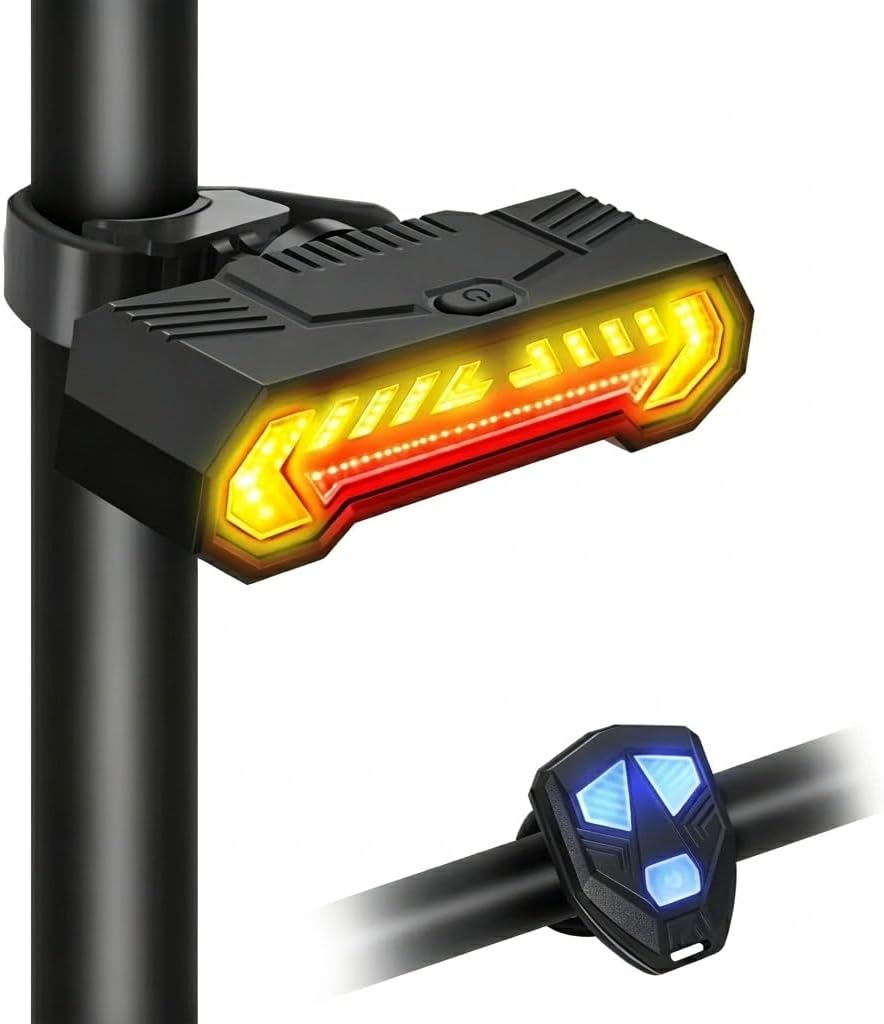 Vcwtty Smart Bike Tail Light, Wireless Remote Turn Signals with 120dB Audio Warning & Virtual Lane Projection, USB-C Rechargeable Rear Cycling Light, IP65 Waterproof Anti-Collision Safety Signal
