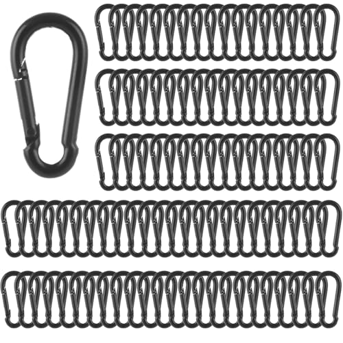 MIVIDE 100 Pack M5 Black Carabiner Clip Spring Snap Hook, 2 Inch Heavy Duty Small Snap Hooks Carabiner Quick Link Clip for Camping Hiking Traveling Outdoor Swing Gym, 220Lbs Capacity