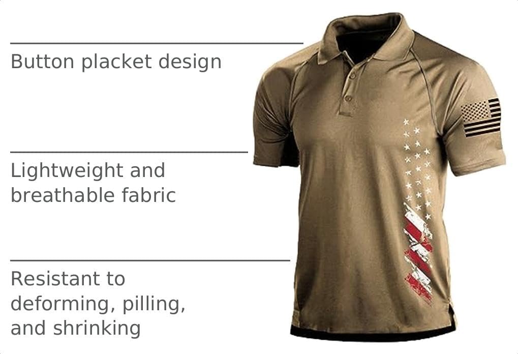H HYFOL Short Sleeve Polo Shirts for Men Graphic Stretch Casual American Patriotic Raglan Golf Polos for Men