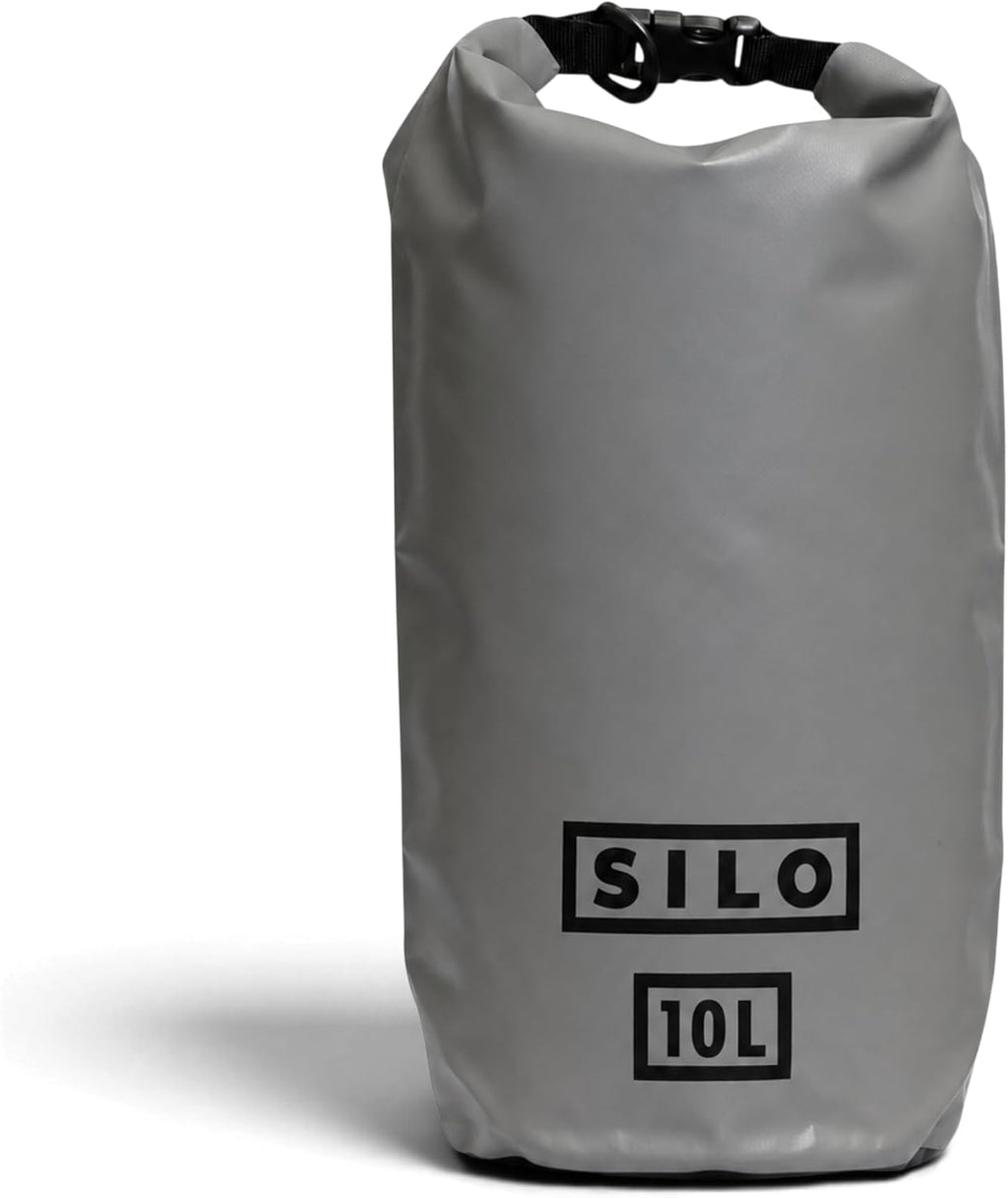 SILO Dry Drop 10L Waterproof Dry Bag - Ultralight Roll-Top Gear Bag for Trail Running, Ultramarathon Crew Drop, Kayaking, SUP, Hiking, Camping, Beach - 500D PVC, Shoulder Strap Grey