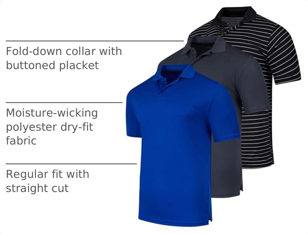 3 Pack Men's Short Sleeve Golf Polo Collared Athletic Tennis Shirt Casual