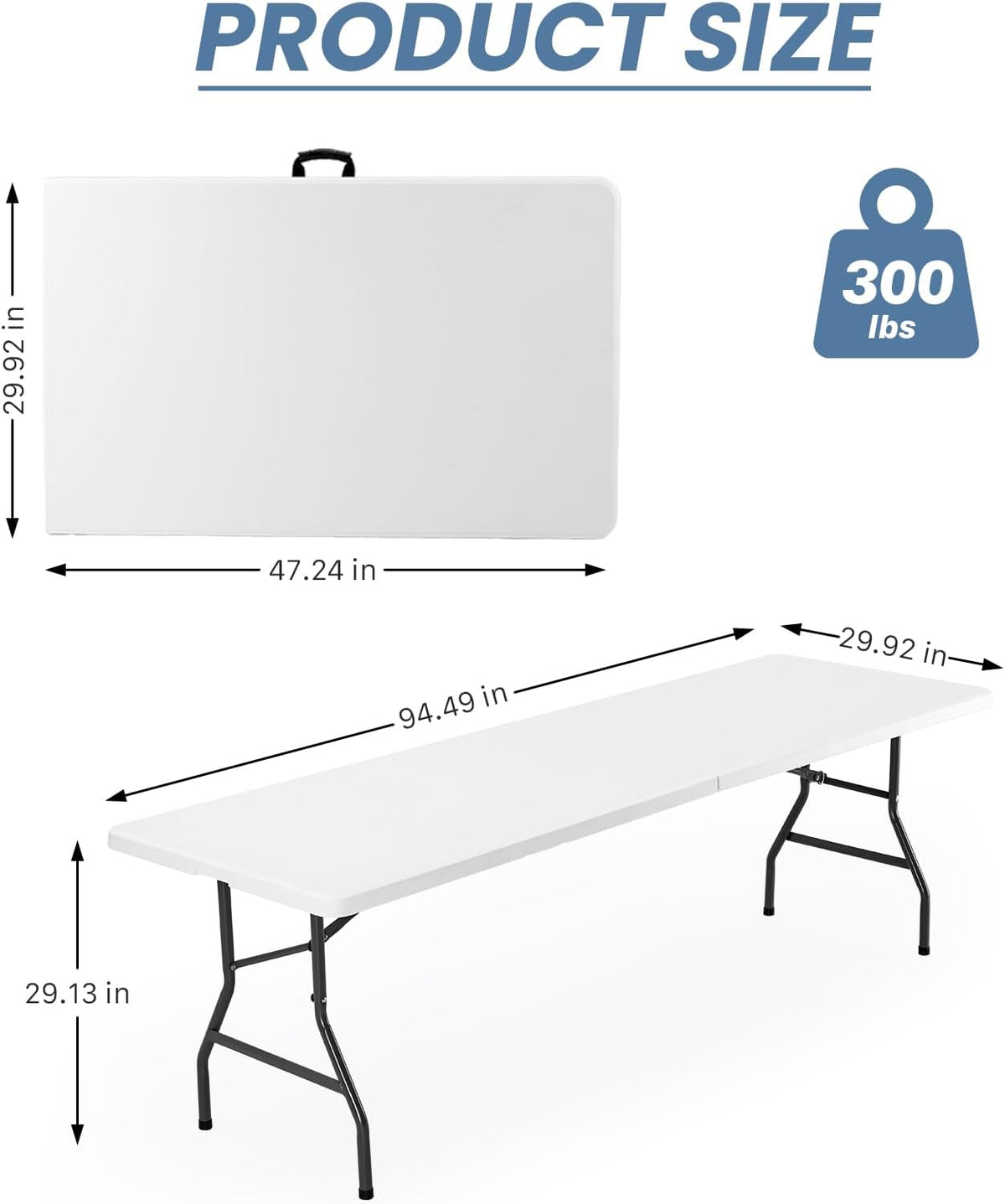 DUMOS 8 FT Folding Picnic Table, Portable Plastic Table, Easy to Keep