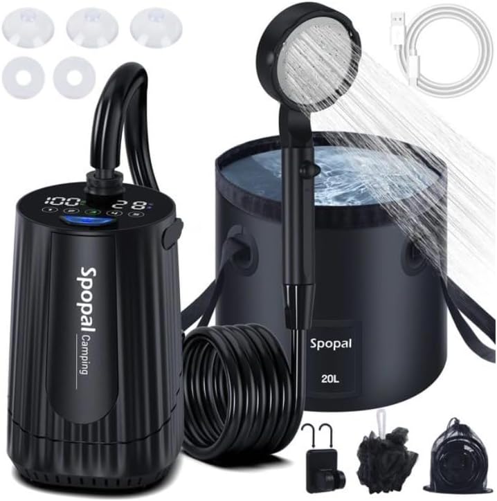 Spopal 10000mAh Camping Shower with Collapsible Bucket Handle 20L
