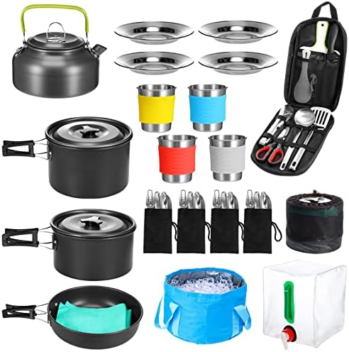 Gejoy 42 Pcs Camping Cookware Mess Kit Pots and Pans Set for 4 People