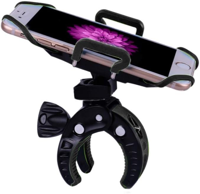 Bike Mount, Bike Phone Mount Motorcycle Baby Carriage Bicycle Mic Stand Cell Phone Holder Cradle with Rubber Strap 360 Degree Rotate for iPhone X 7 6s Plus 5s 5SE Sony Samsung (Black)