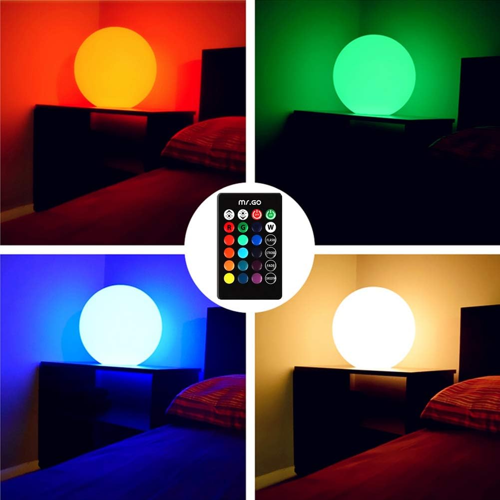Mr.Go Rechargeable LED Ball Light 12", RGB Color-Changing Globe Orb Lamp