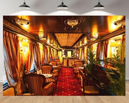 MAEQLQLM 7x5ft Vintage Luxury Train Carriage Backdrop Elegant Retro Railway Dining Lounge Photography Background for Railroad Theme Party Vintage Travel Event Decor Wallpaper Photoshoot Props