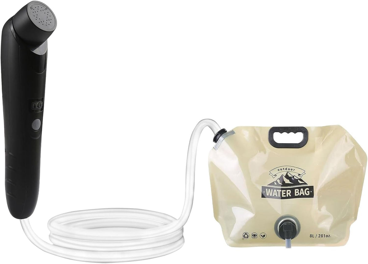 Portable Outdoor Shower, Handheld Electric Shower+8L Water Bag, IPX6 Waterproof, USB Charging, Compact and Lightweight, Suitable for Outdoor Camping, Beach Shower, Hiking, pet Bathroom